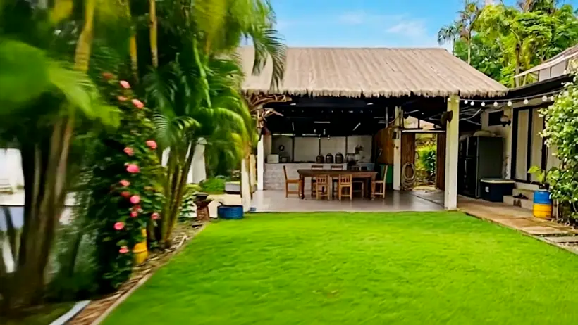 The lawn in front of the open kitchen